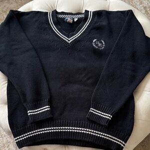 Men's Regatta Sport Navy Blue and White V-Neck Sweater